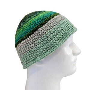 Green Skull Cap Striped Green St Patricks Hat Handmade Crochet Knit USA New OS